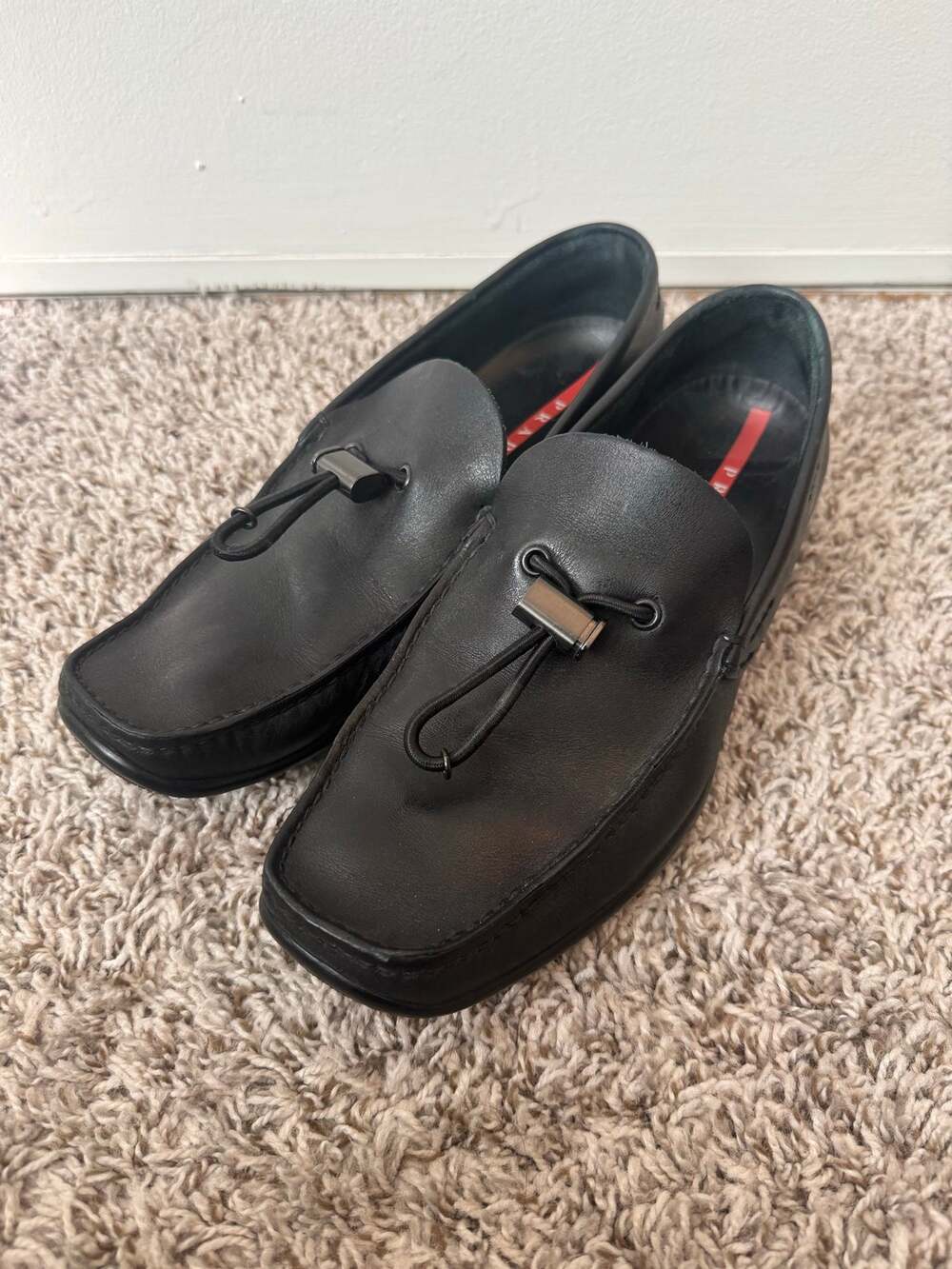 Prada 8 Linea Rosso Toggle Mens Loafers in Black